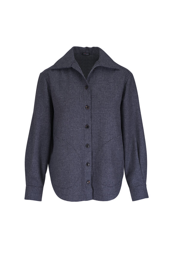 Kiton Navy Plaid Wool & Cashmere Overshirt