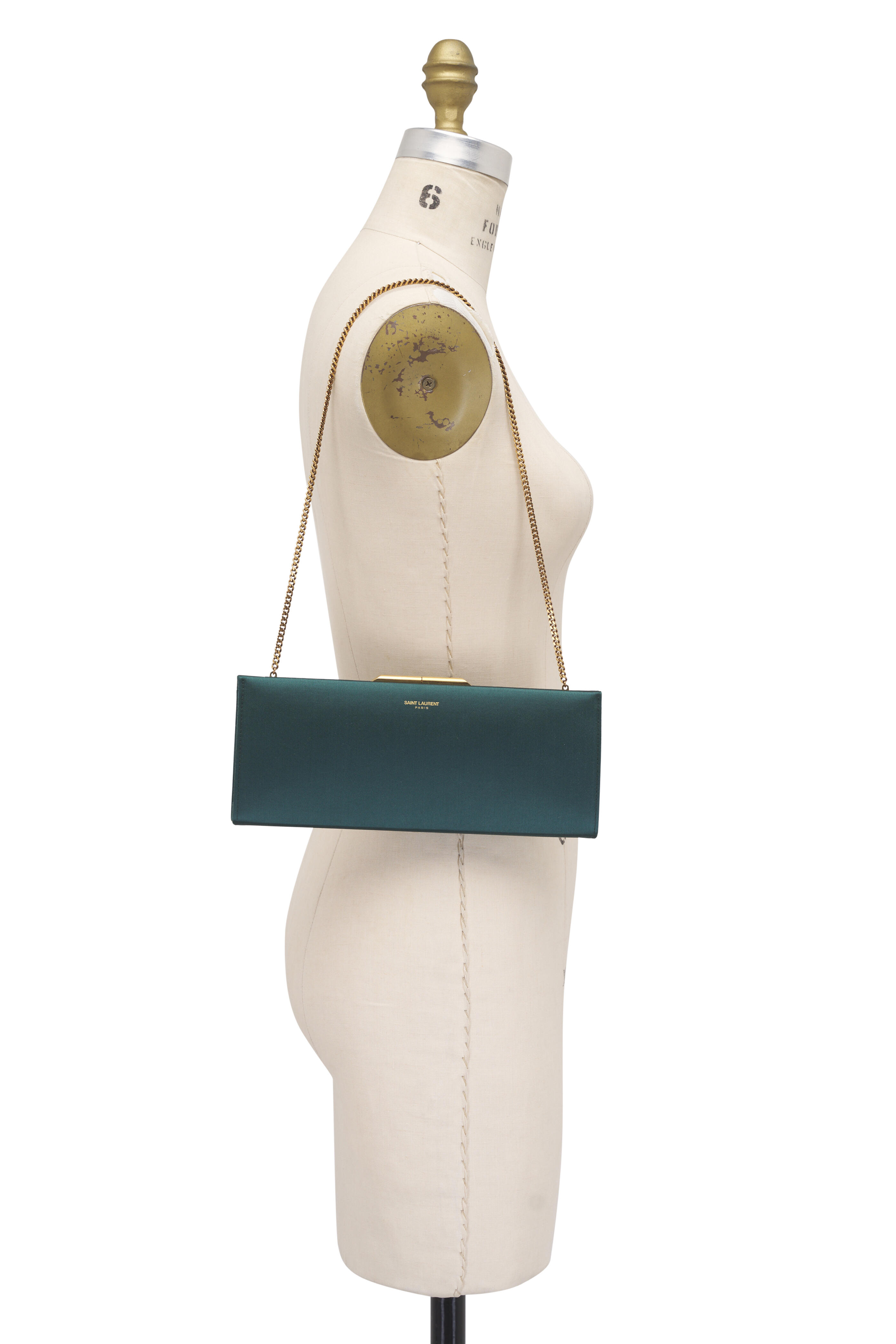 Saint Laurent - Small Midnight Verde Scuro Satin Clutch