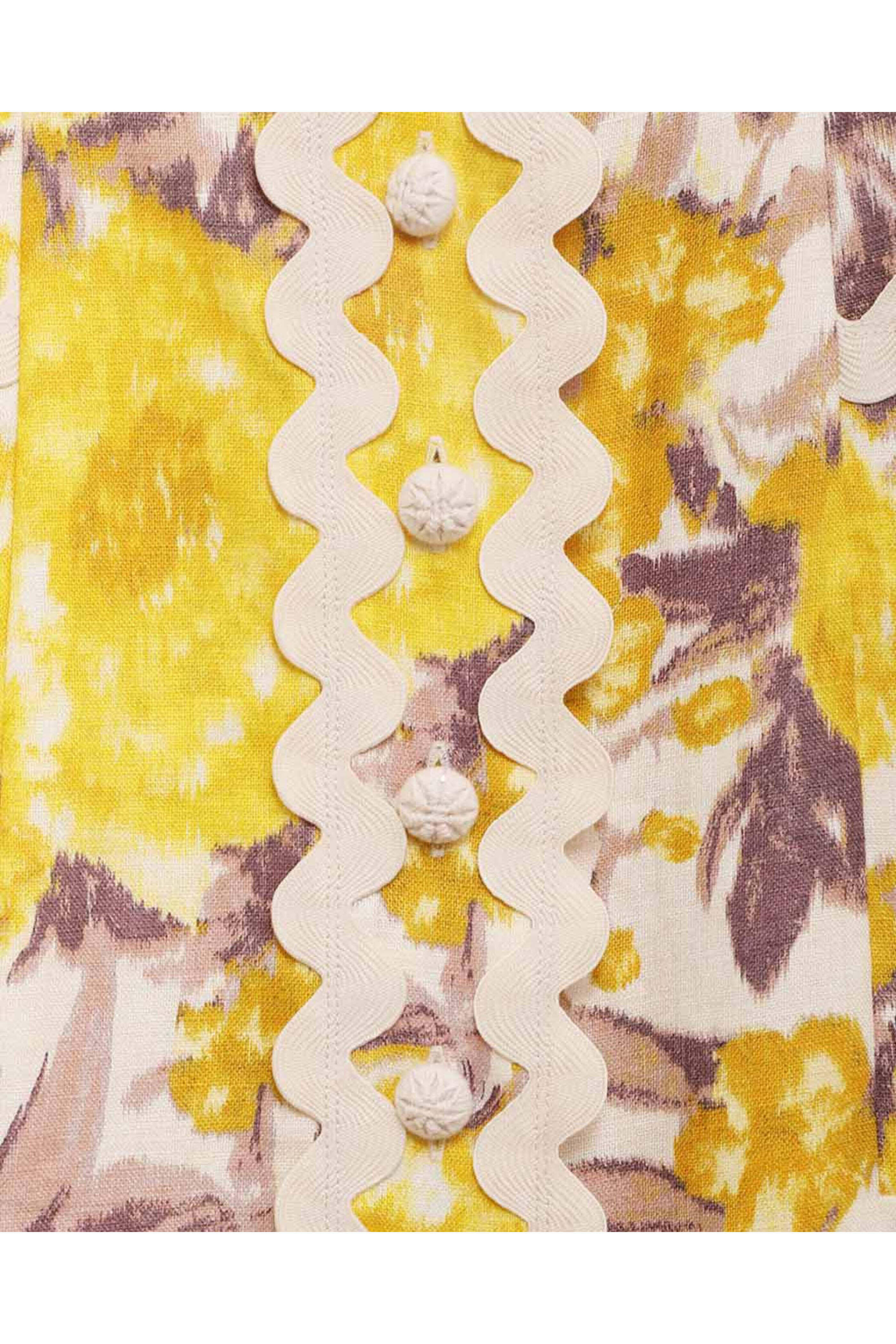 Zimmermann - Yellow Ikat High Tide Ric Rac Mini Dress