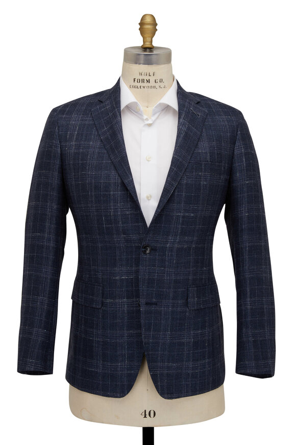 Atelier Munro - Blue & Gray Multi Windowpane Wool Blend Sportcoat