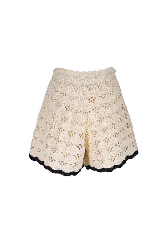 Zimmermann Rhiannon Cream & Black Crochet Shorts - view 4