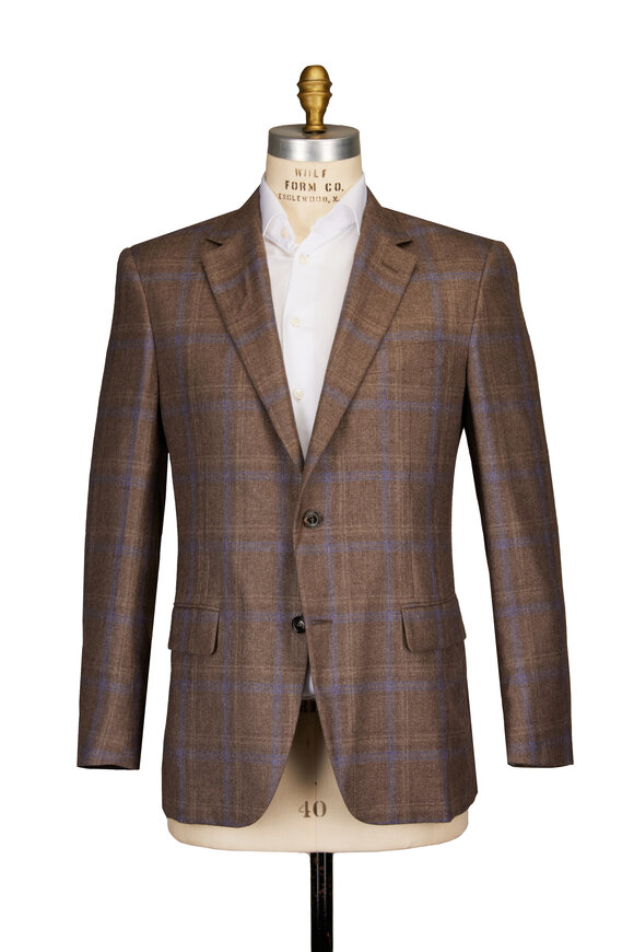 Canali Kei Brown & Periwinkle Plaid Sportcoat - view 4