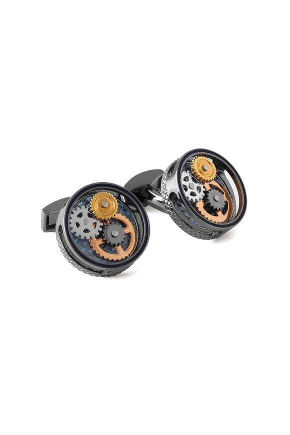 Tateossian Round Gear Carbon Fibre Cufflinks