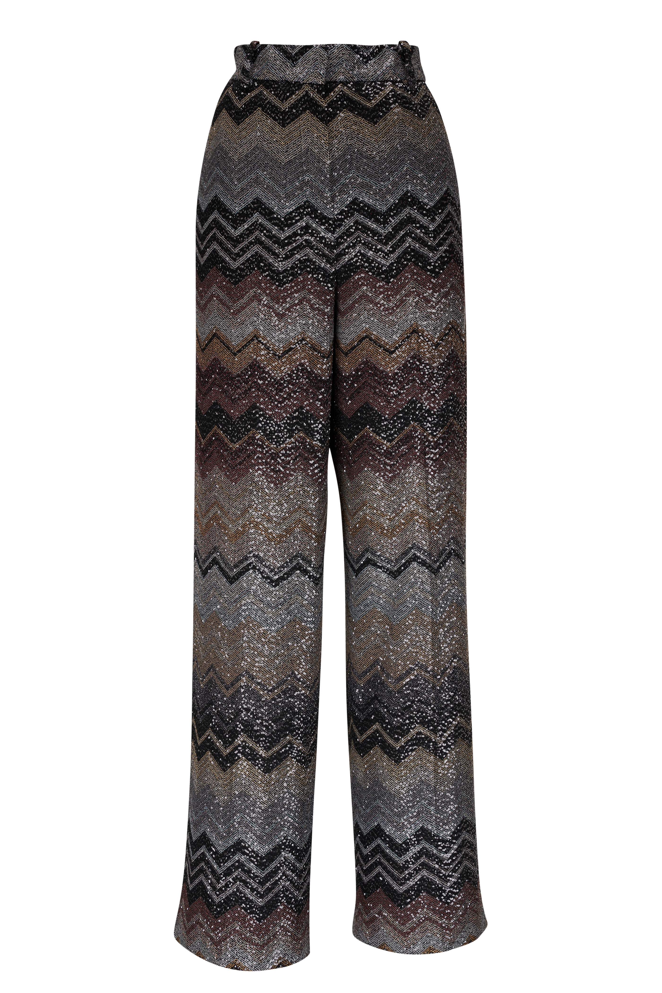 パンツ Missoni Zig Zag Pattern Lurex Knit Pants Missoni - Black, Gold & Silver Zig Zag Paillete Pant