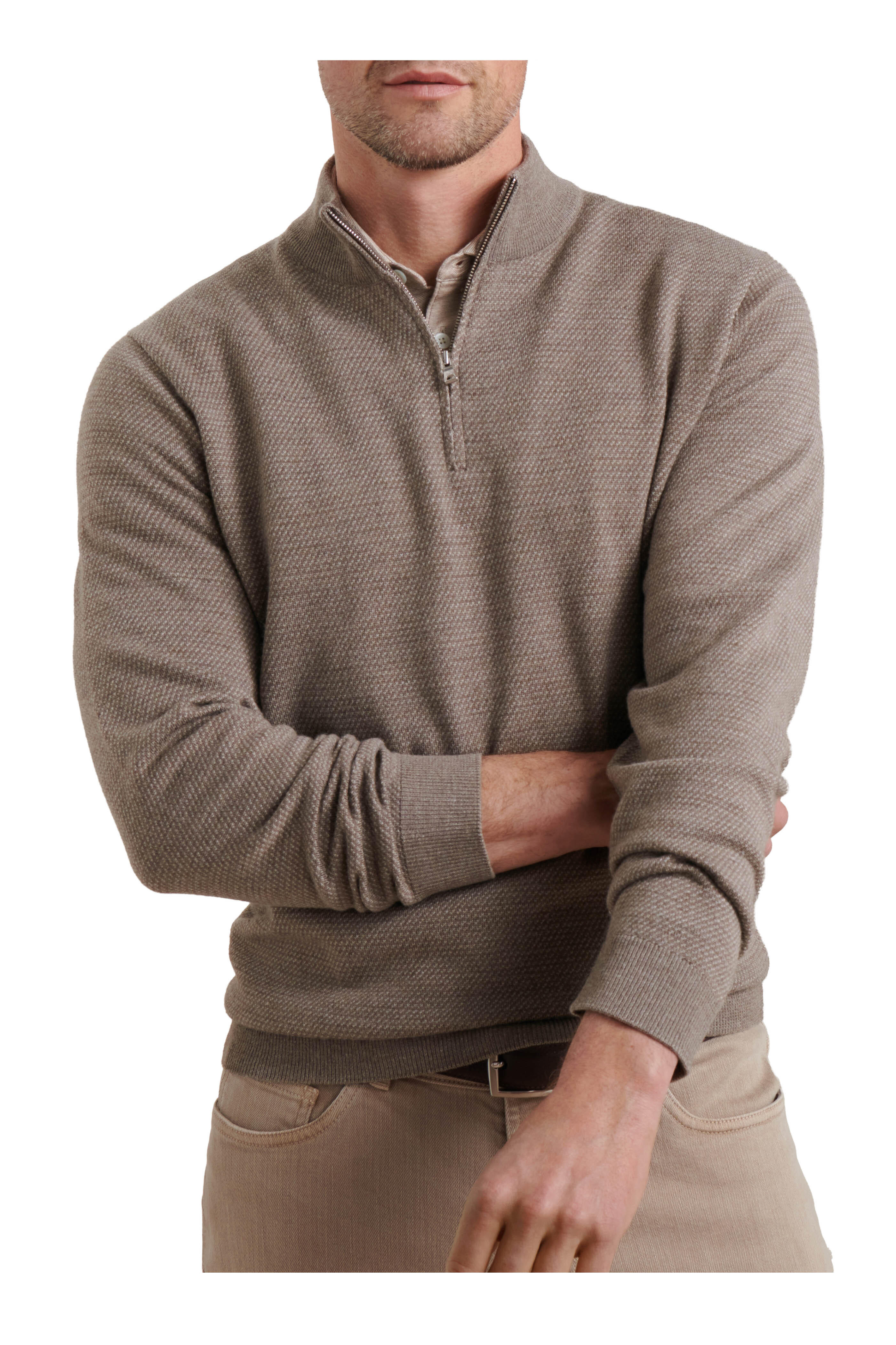 Peter Millar - Keene Camel Wool Quarter Zip Sweater