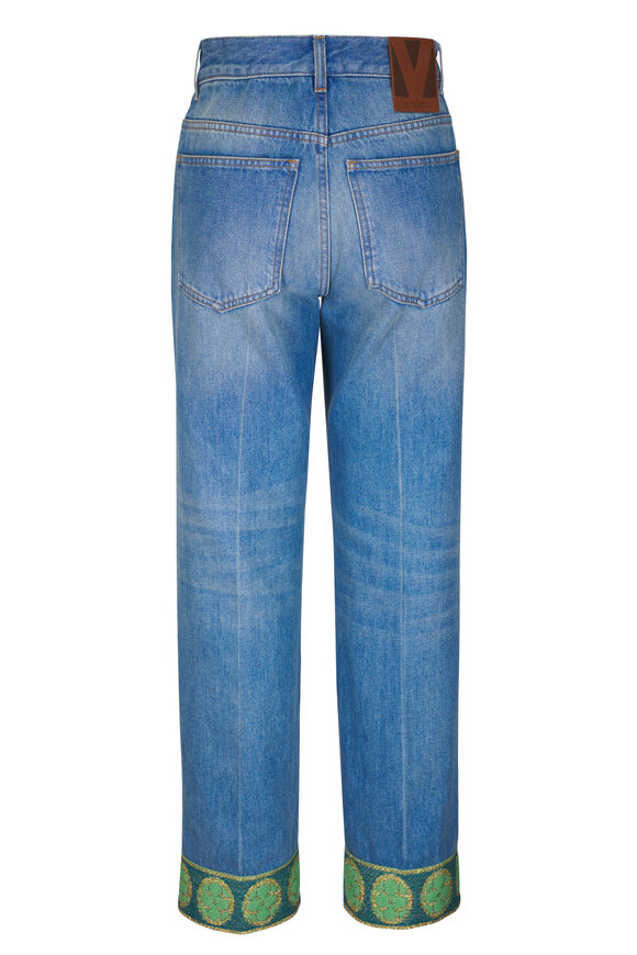 Valentino - Medium Blue Embroidered Hem Jean