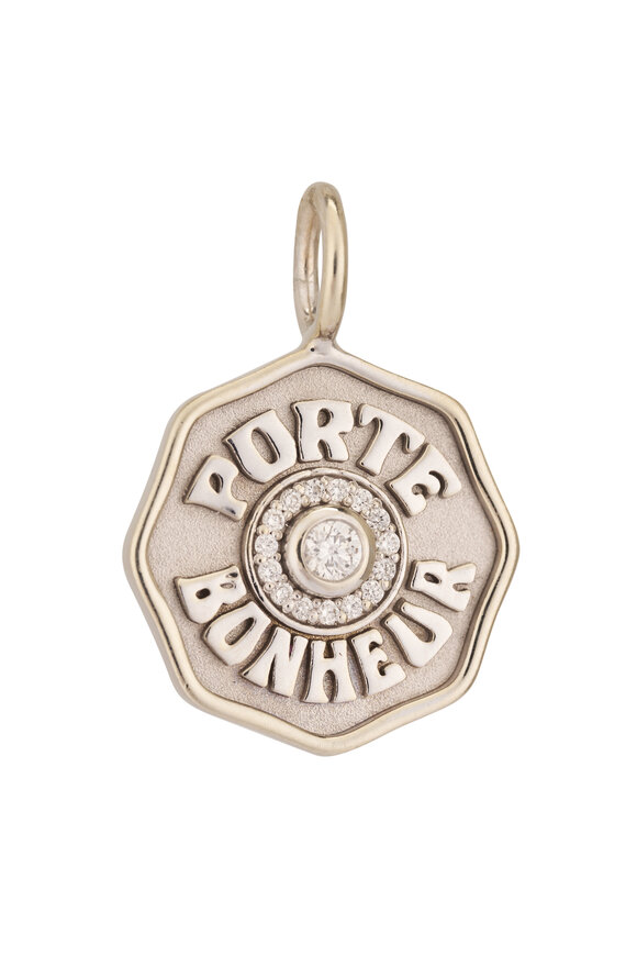 Marlo Laz White Gold Mini Diamond Halo Porte Bonheur Charm - view 1