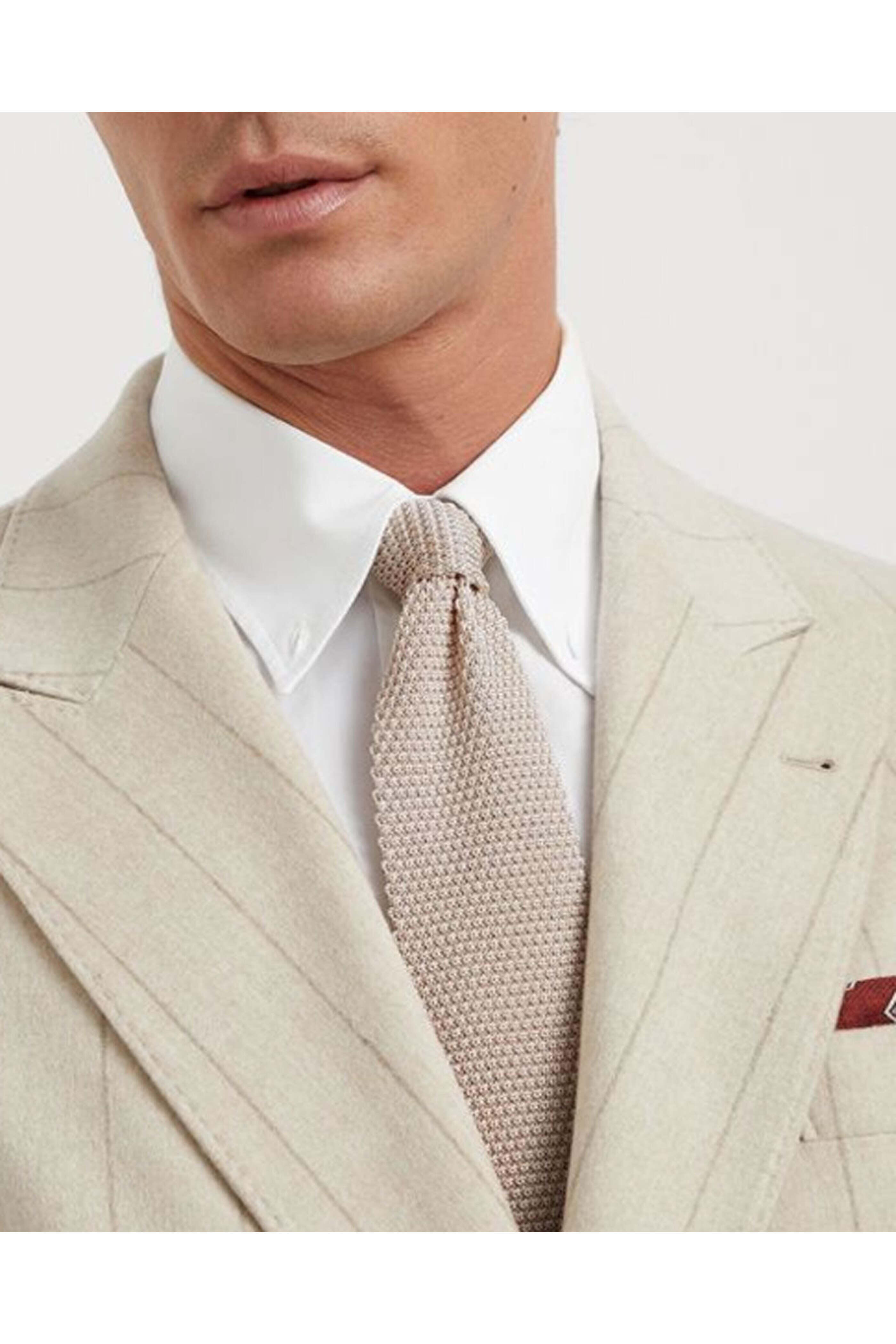 Brunello Cucinelli - Knitted Beige Tie | Mitchell Stores