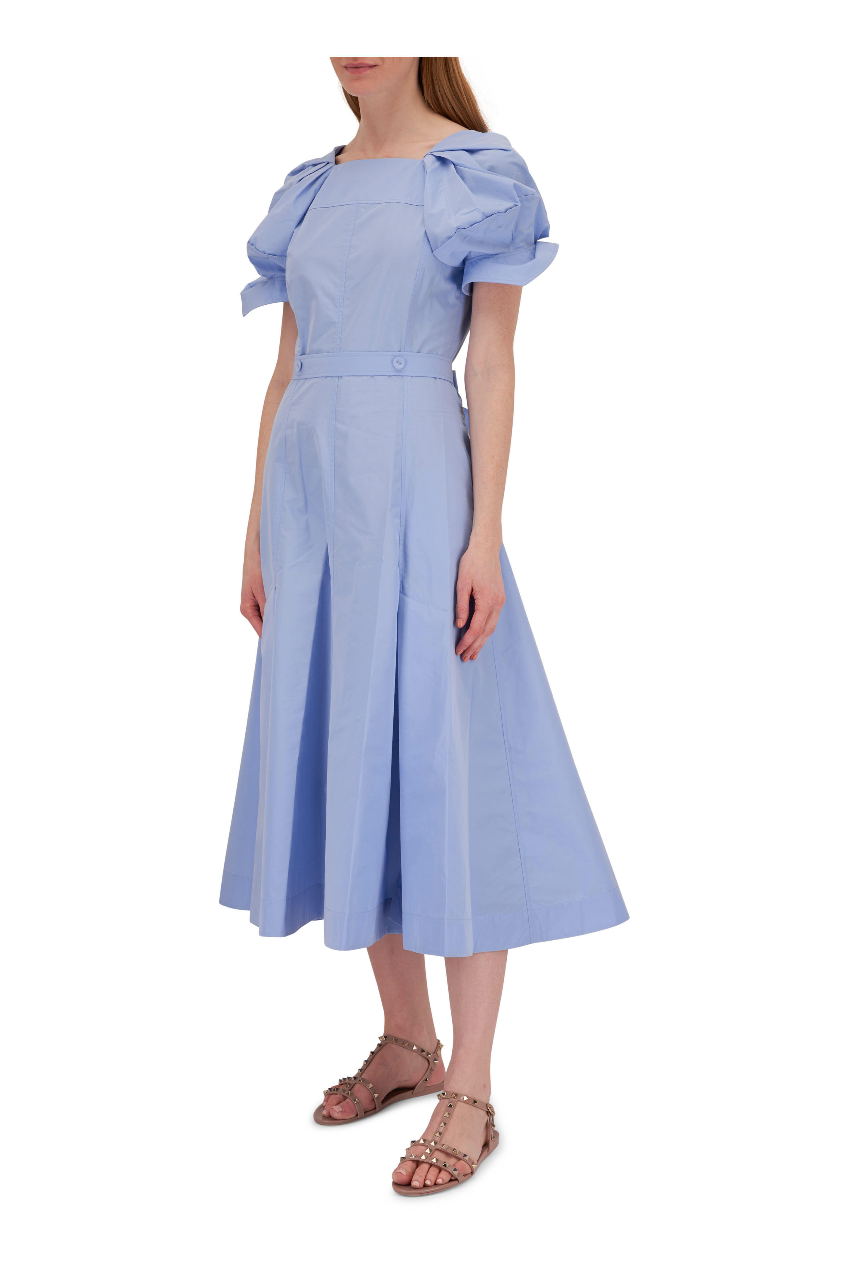 3.1 Phillip Lim - Oxford Blue Collapsed Bloom Sleeve Belted Dress