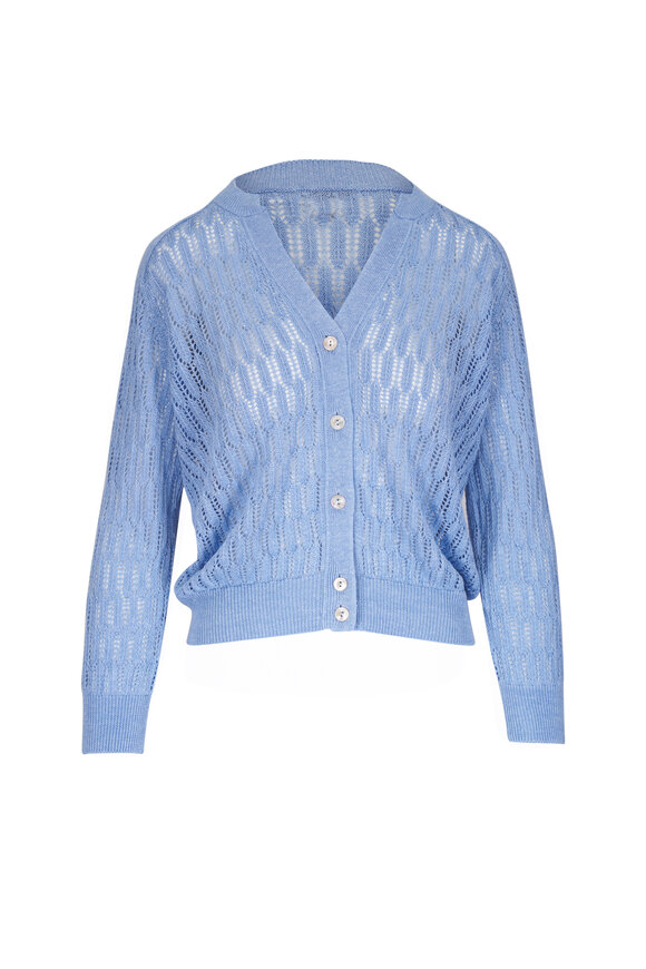 Agnona Light Blue Knit Linen & Silk Cardigan