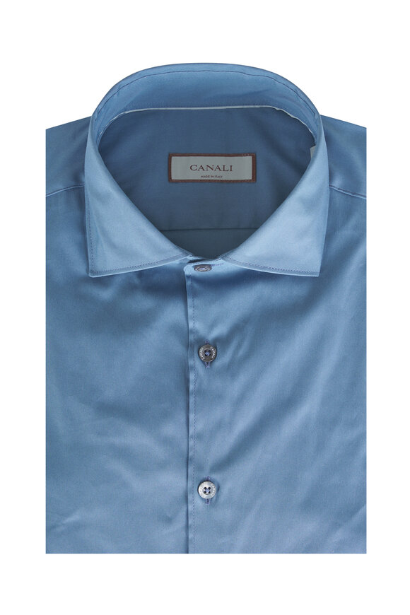 Canali Solid Cadet Blue Performance Poplin Sport Shirt - view 1