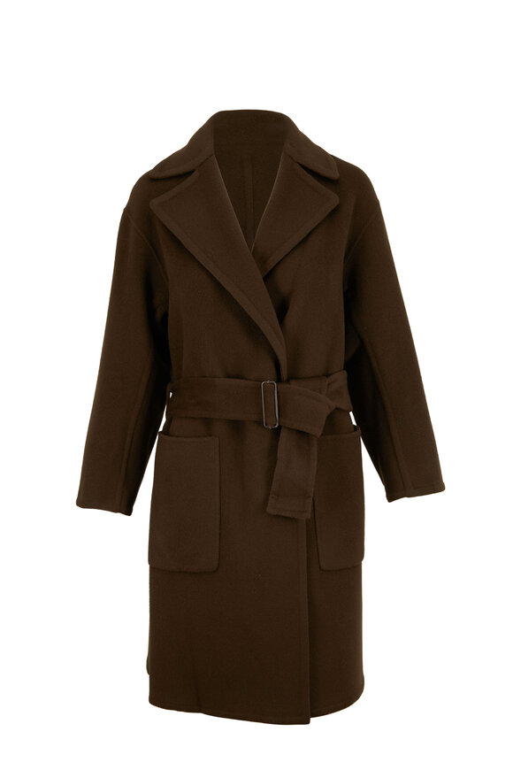 Vince - Olive Green Brushed Wool Patch Pocket Coat 