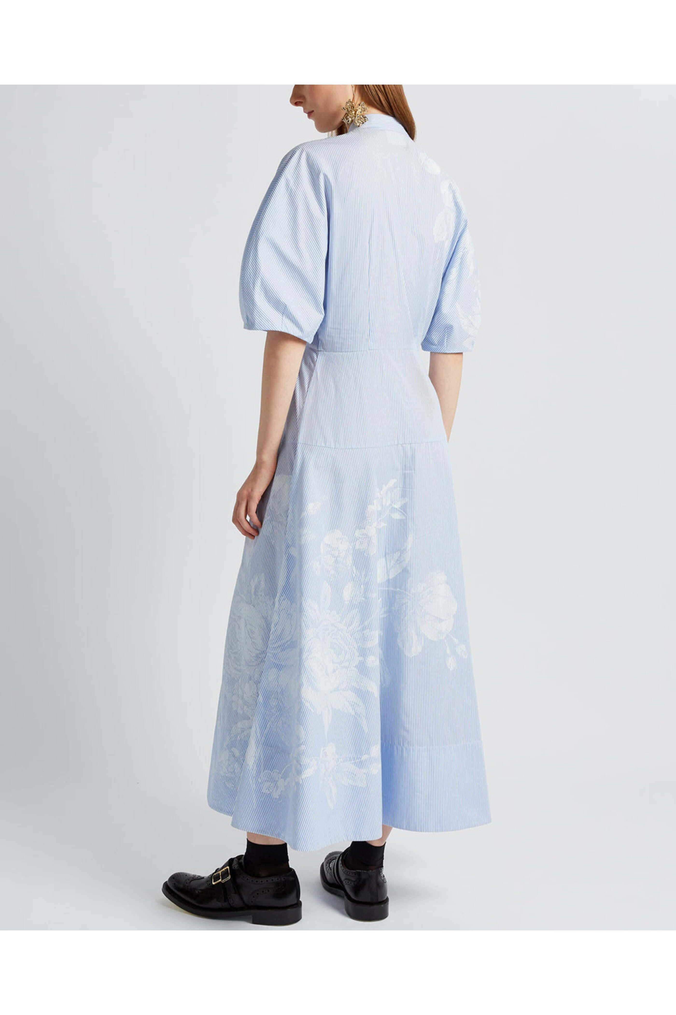 Erdem - Violetta Etch Blue Short Sleeve Midi Shirtdress