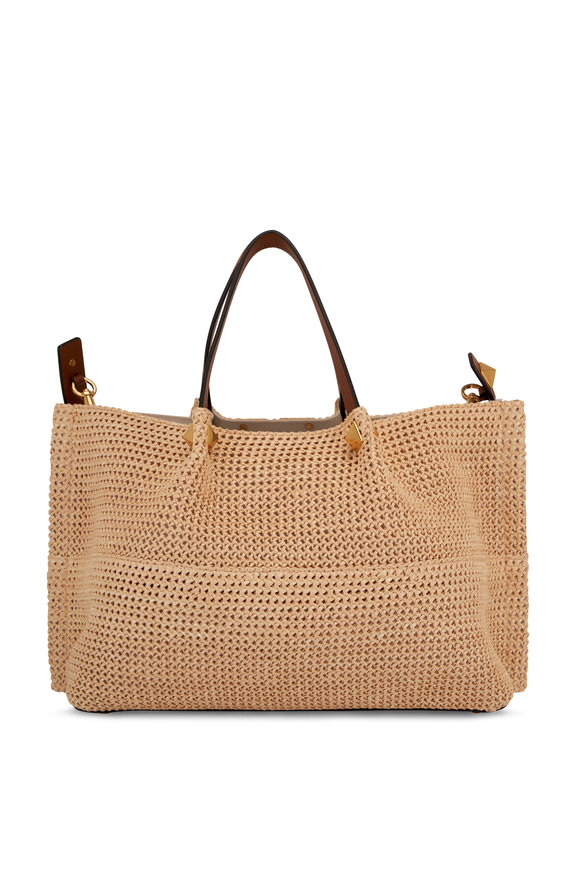 Valentino Garavani - Summer Woven Raffia & Brown Leather VLOGO Tote 