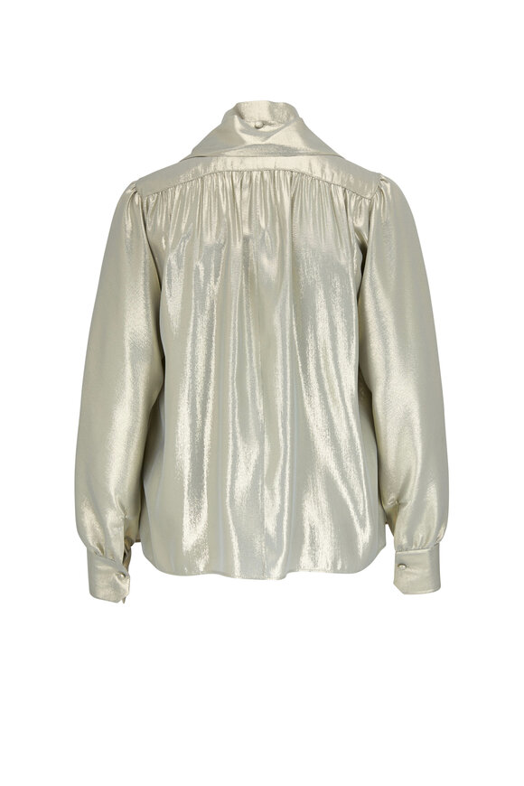 Akris Salvia & Gold Shimmer Silk Organza Pleated Blouse - view 3