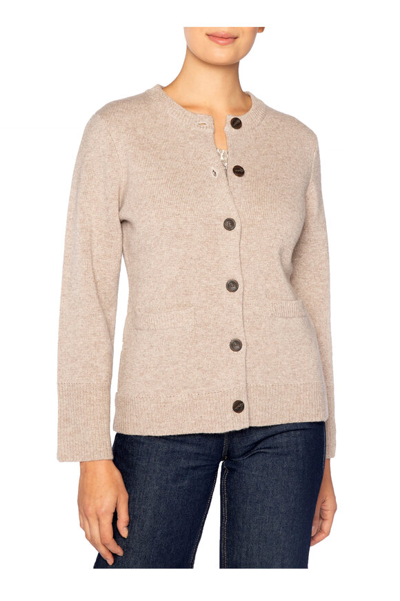Kinross Taupe Wool & Cashmere Fitted Cardigan - view 3