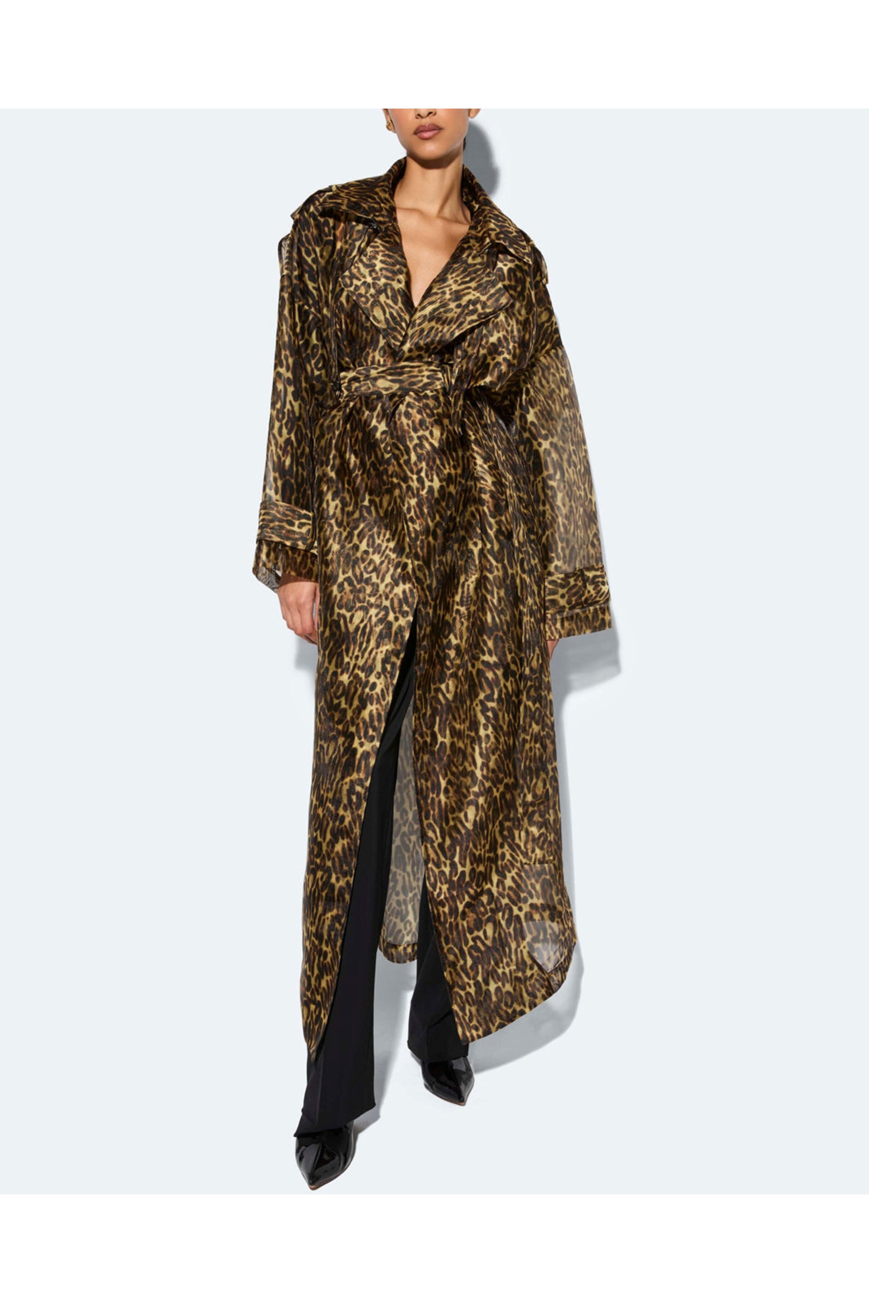 LaPointe - Leopard Organza Double Breasted Trench Coat