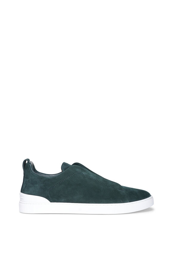 Zegna Triple Stitch Dark Green Suede Sneaker - view 2