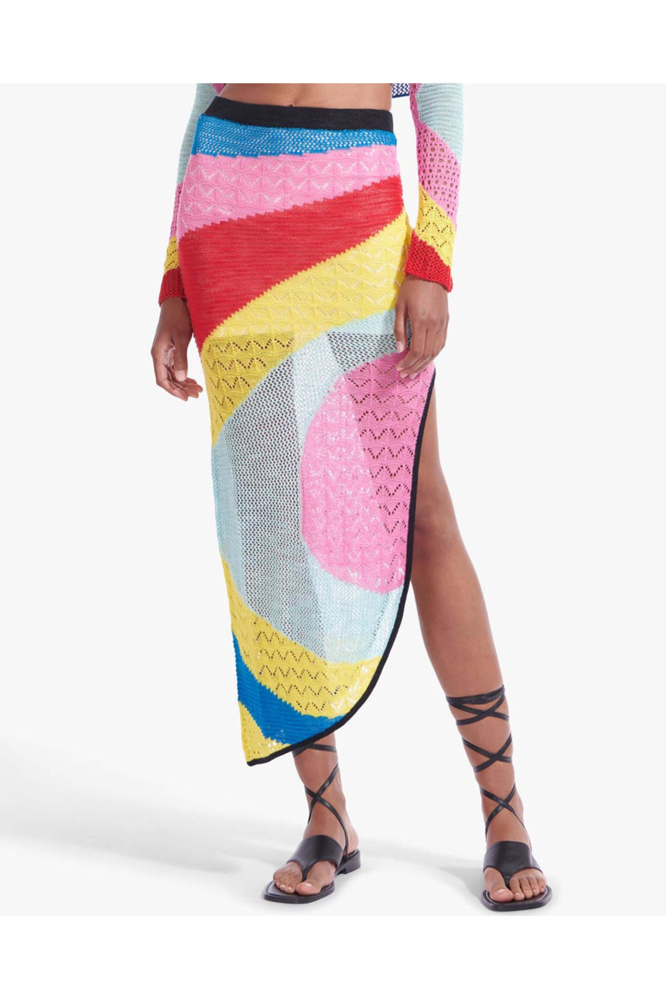 Staud - Rainbow Stripe Crochet Centre Midi Skirt