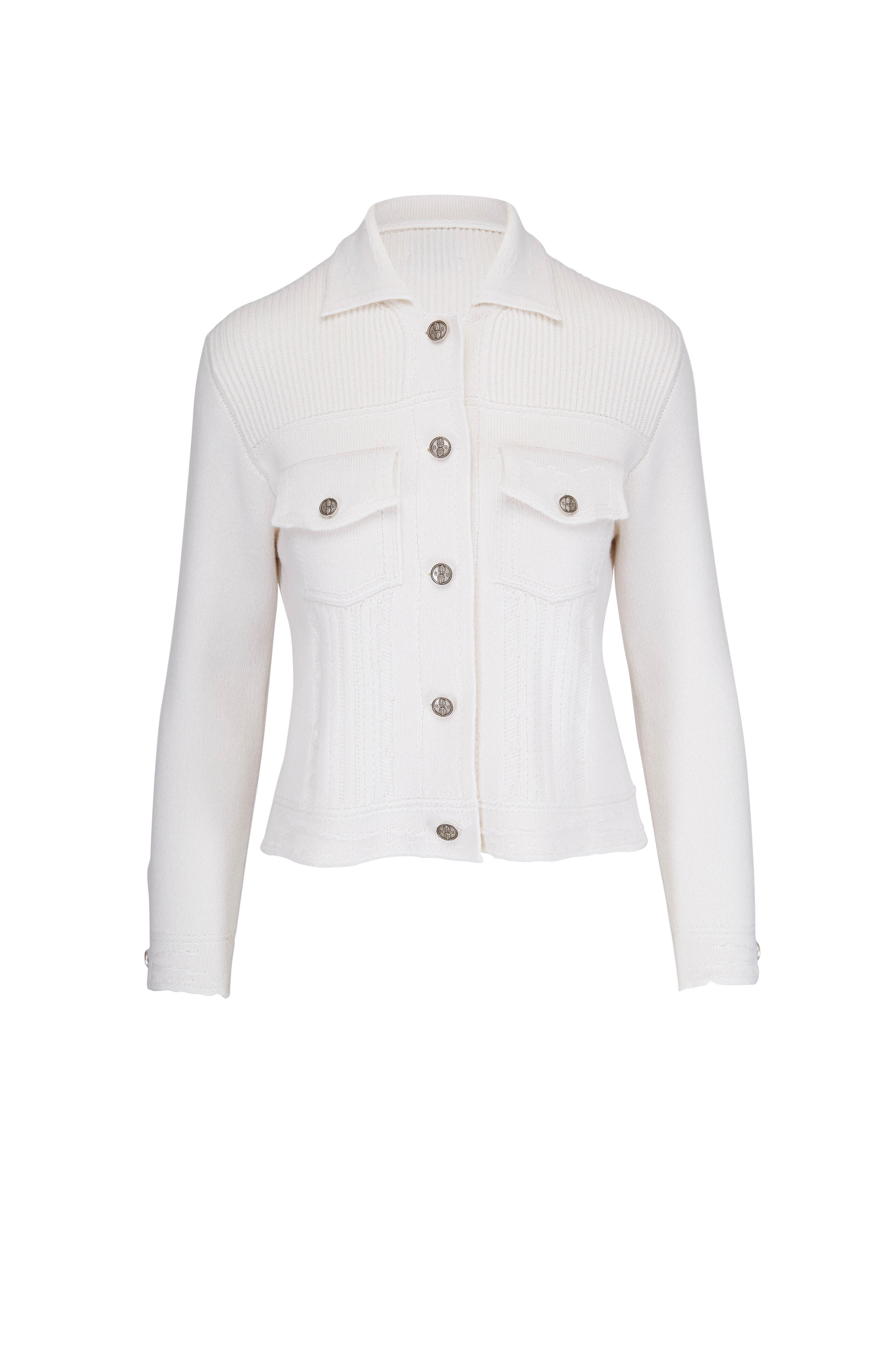 Barrie - White Cashmere & Cotton Knit Denim Style Jacket
