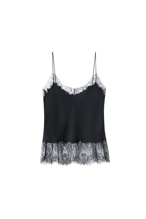 Lafayette 148 New York Black Silk & Chantilly Lace Tank - view 1