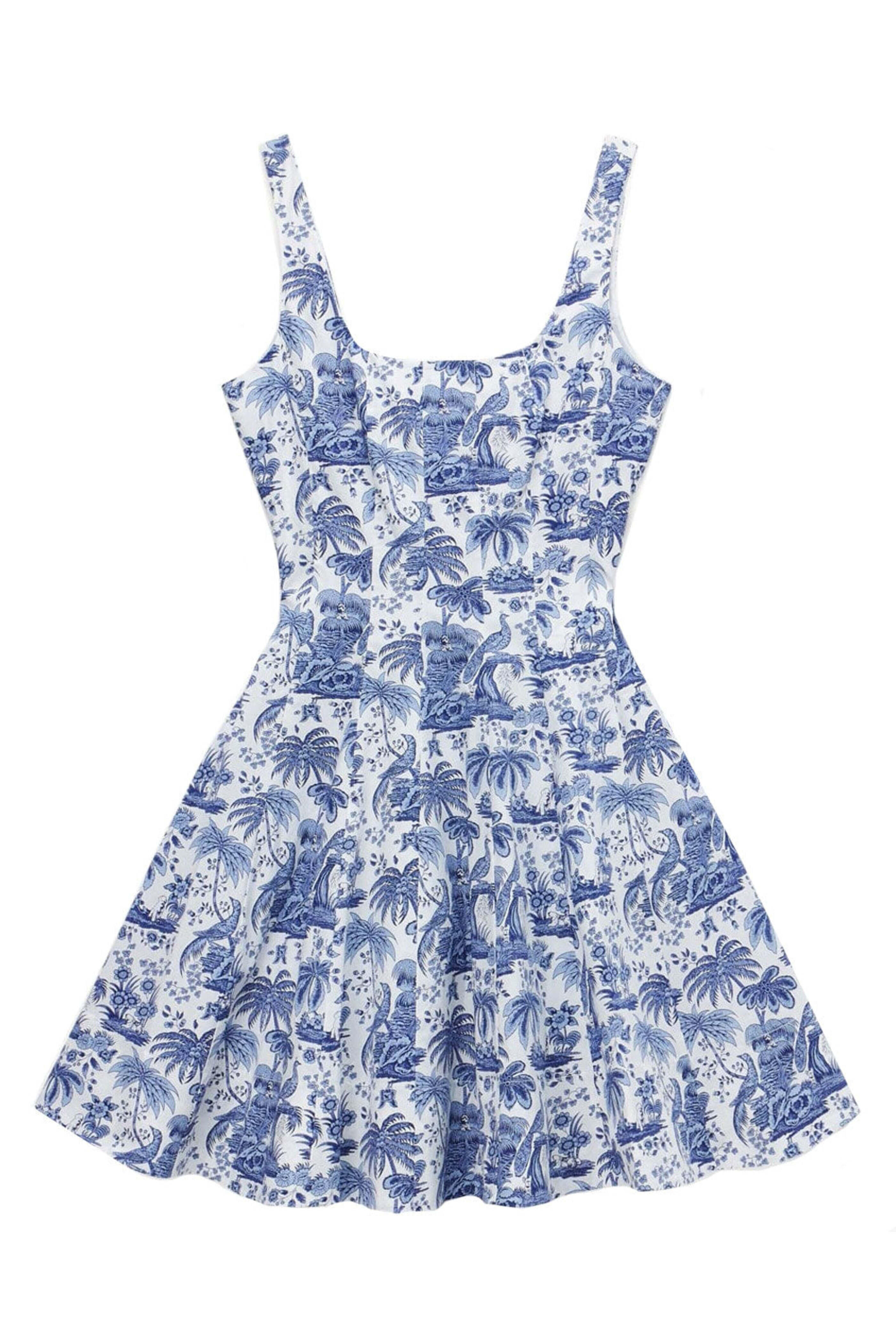 Staud - Blue Toile Mini Wells Dress