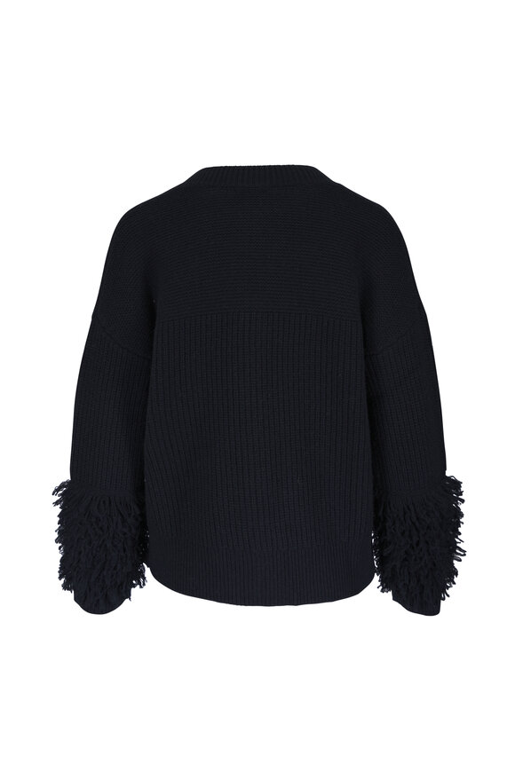 Kinross Black Wool & Cashmere Fringe Sleeve Cardigan - view 2