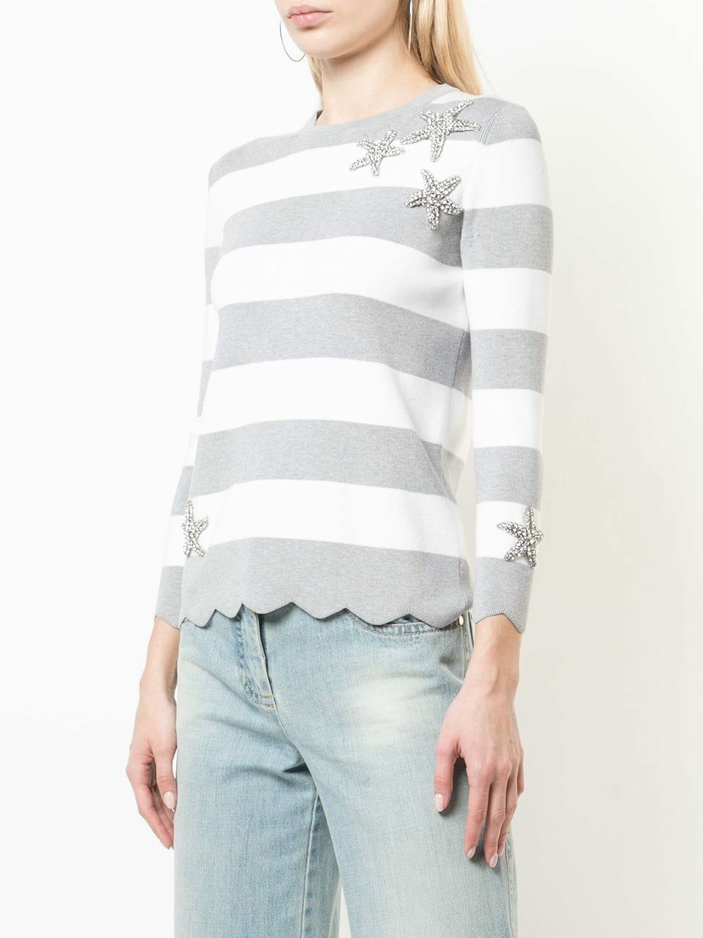 Michael Kors Collection - Pearl Gray & White Striped Starfish Sweater