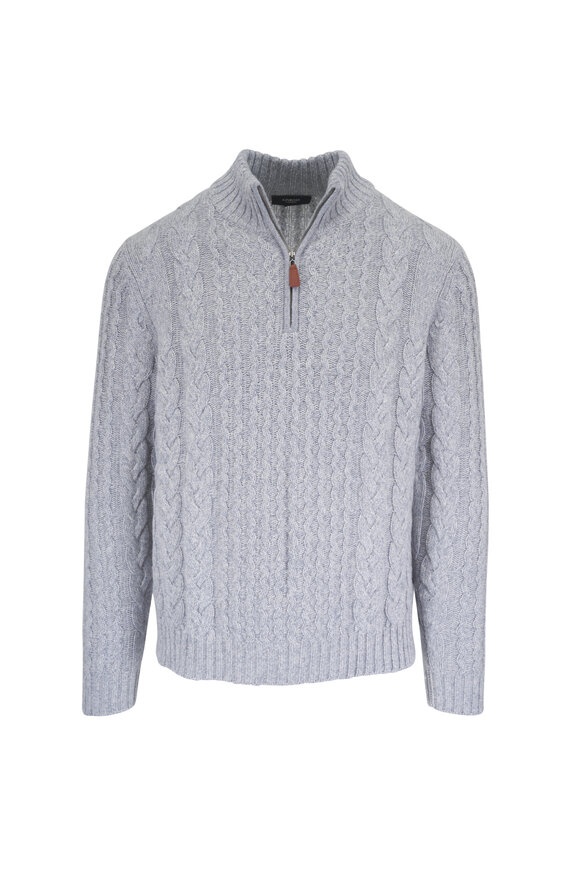 Kinross Gray Cable Knit Cashmere Quarter Zip Sweater - view 1