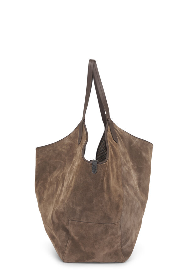 Brunello Cucinelli Duo Brown Suede Reversible Shopper Bag - view 6