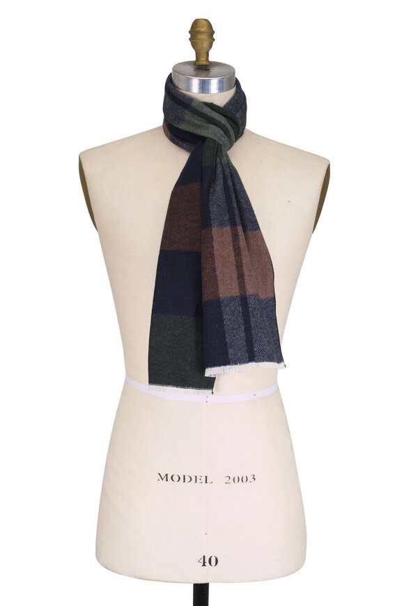 Chelsey Imports Navy Multicolor Plaid Silk Scarf - view 1