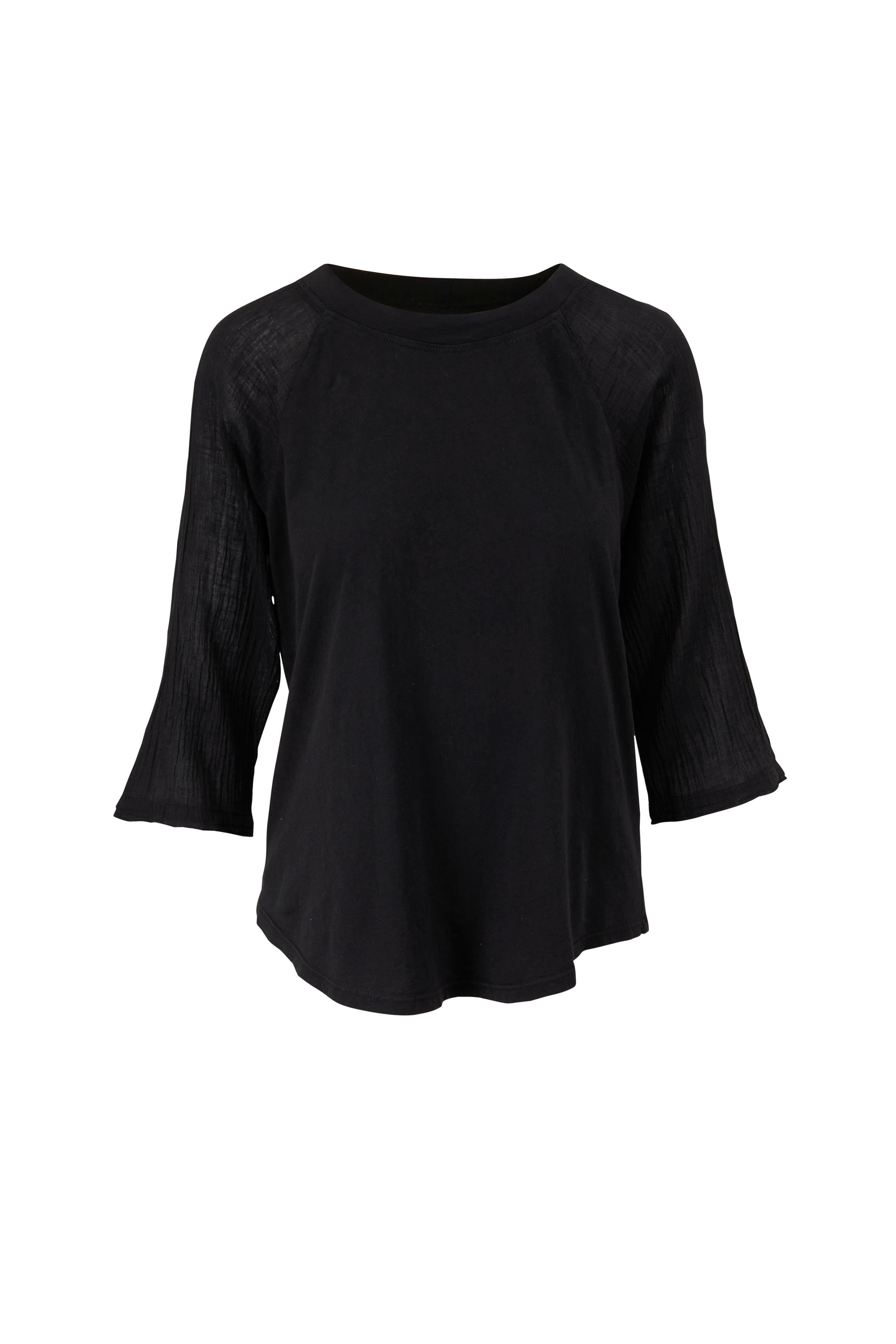 Raquel Allegra - Black Gauze Jersey T-Shirt | Mitchell Stores