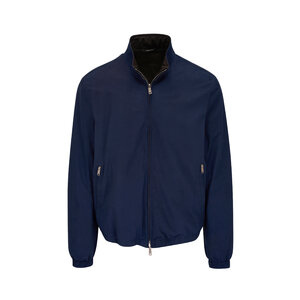 Zegna - Dark Blue Nubuck Reversible Jacket | Mitchell Stores