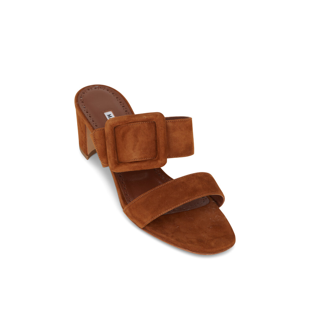 Manolo Blahnik - Tituba Cognac Suede Two Band Mule, 50mm