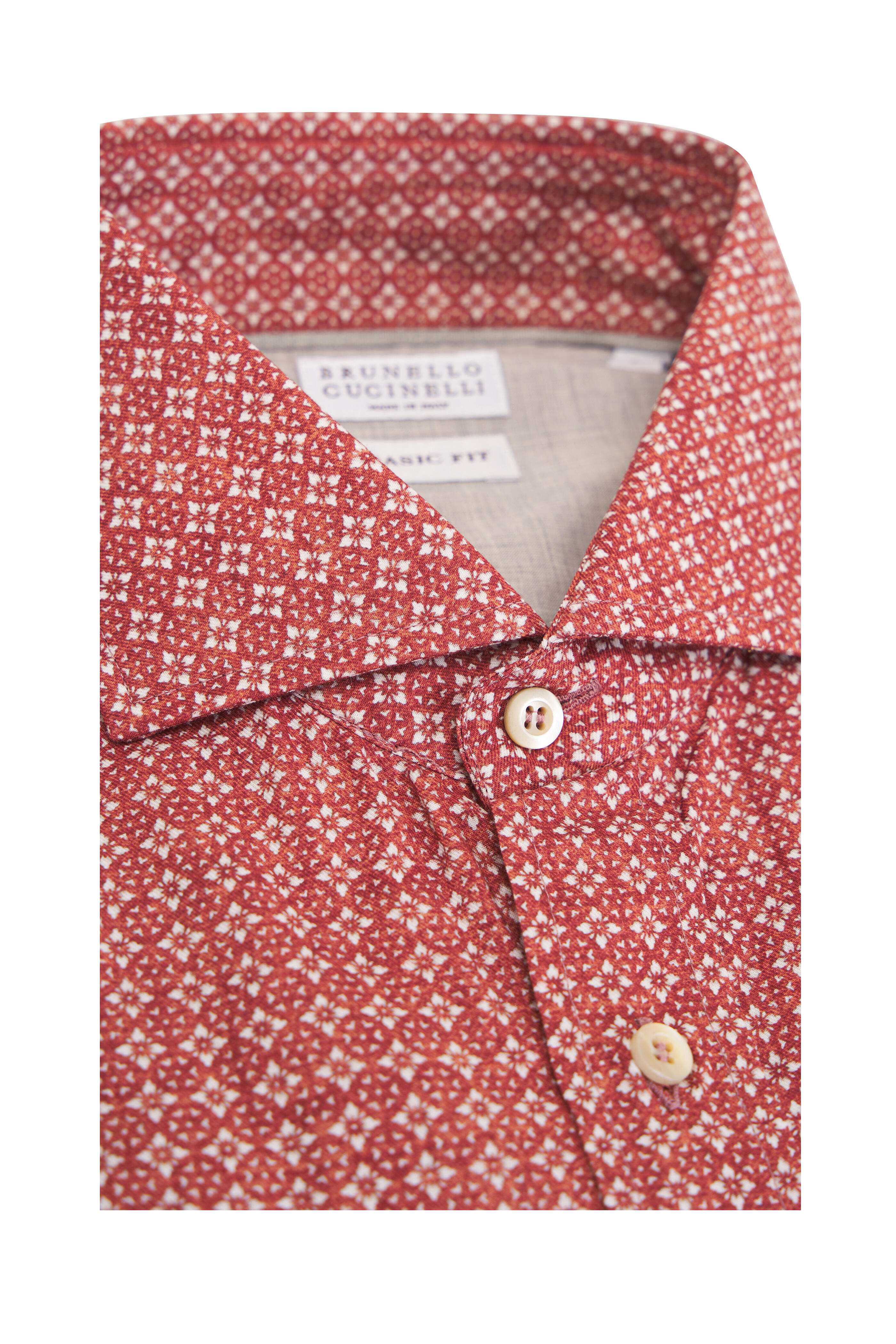 Brunello Cucinelli - Peach Print Cotton Woven Sport Shirt