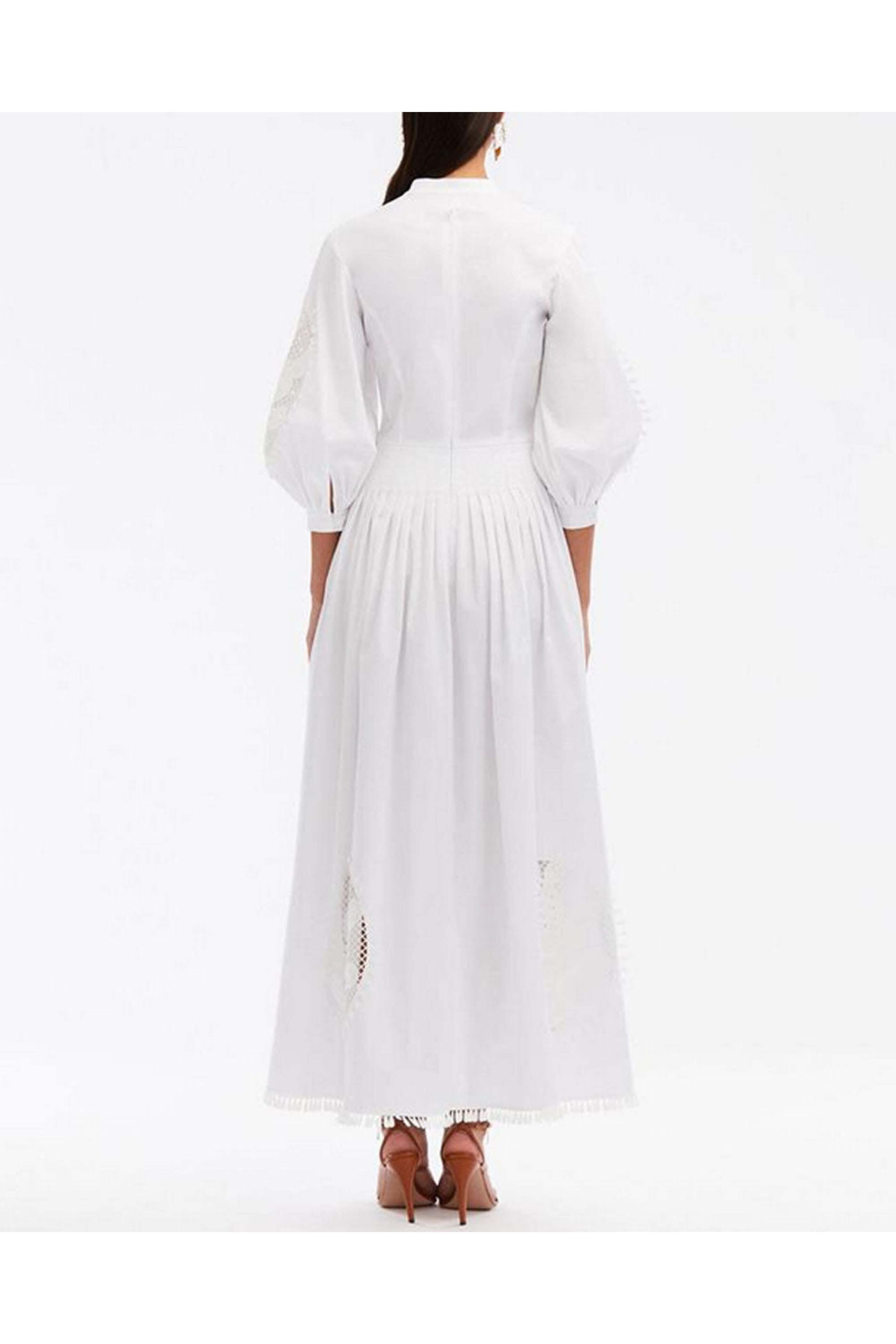 Oscar de la Renta - White Cactus Eyelet Balloon Sleeve Dress