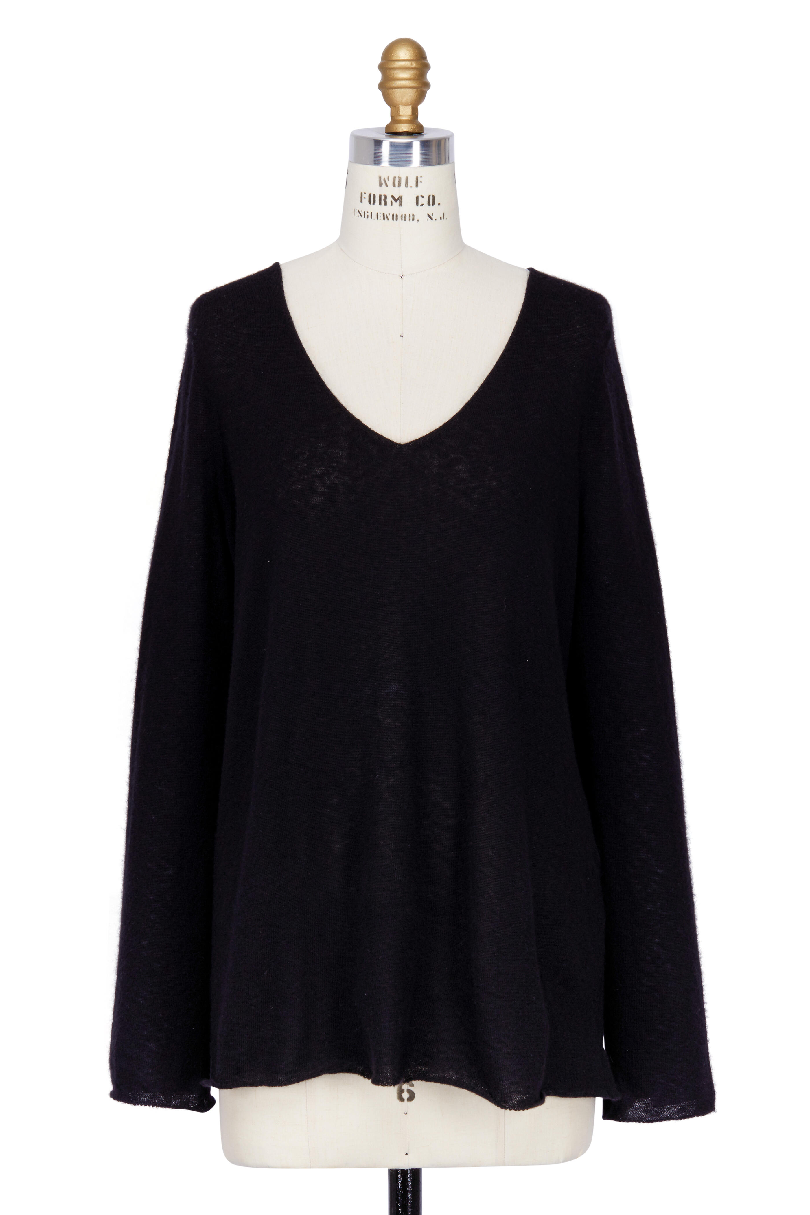 The Row - Dory Black Cashmere & Silk V-Neck Sweater