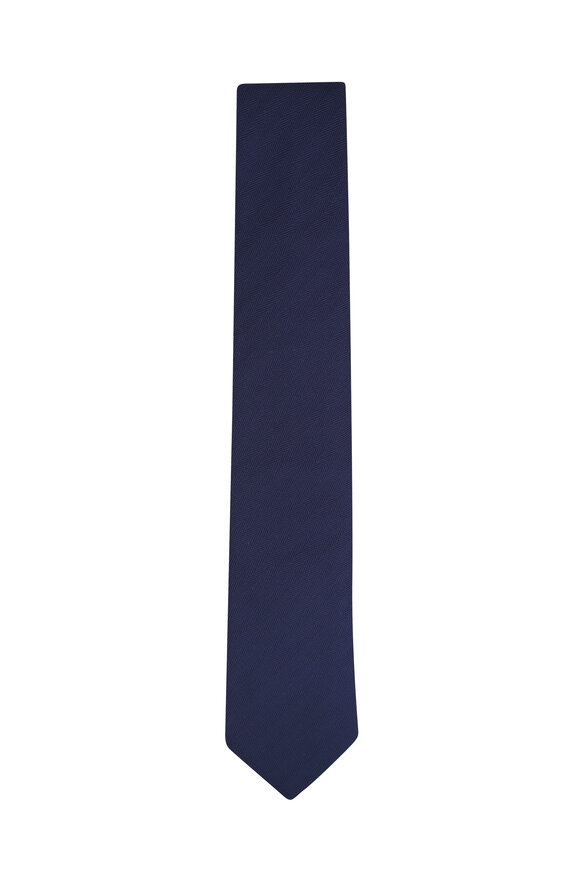 Brunello Cucinelli - Navy Blue Herringbone Silk Necktie