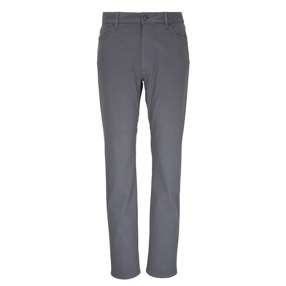 Zegna Light Gray Garment Dyed Cotton Gabardine Jean