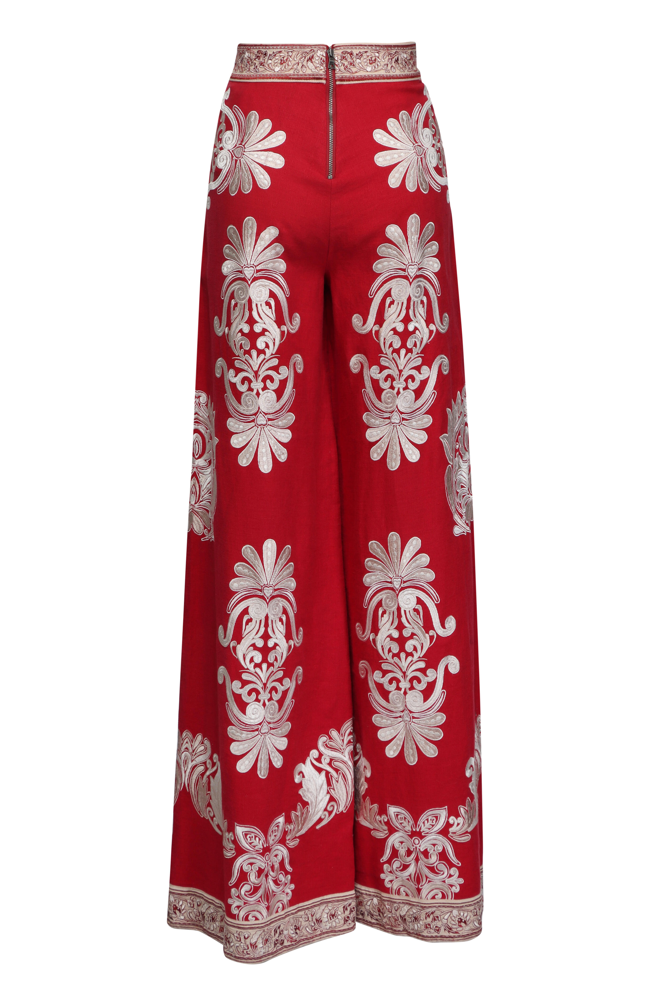 Alice & Olivia - Athena Serenade Dark Cherry Embroidered Pant