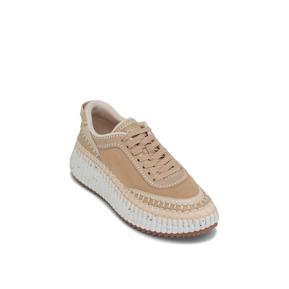 Chloé - Nama Blossom Beige Suede Sneaker | Mitchell Stores