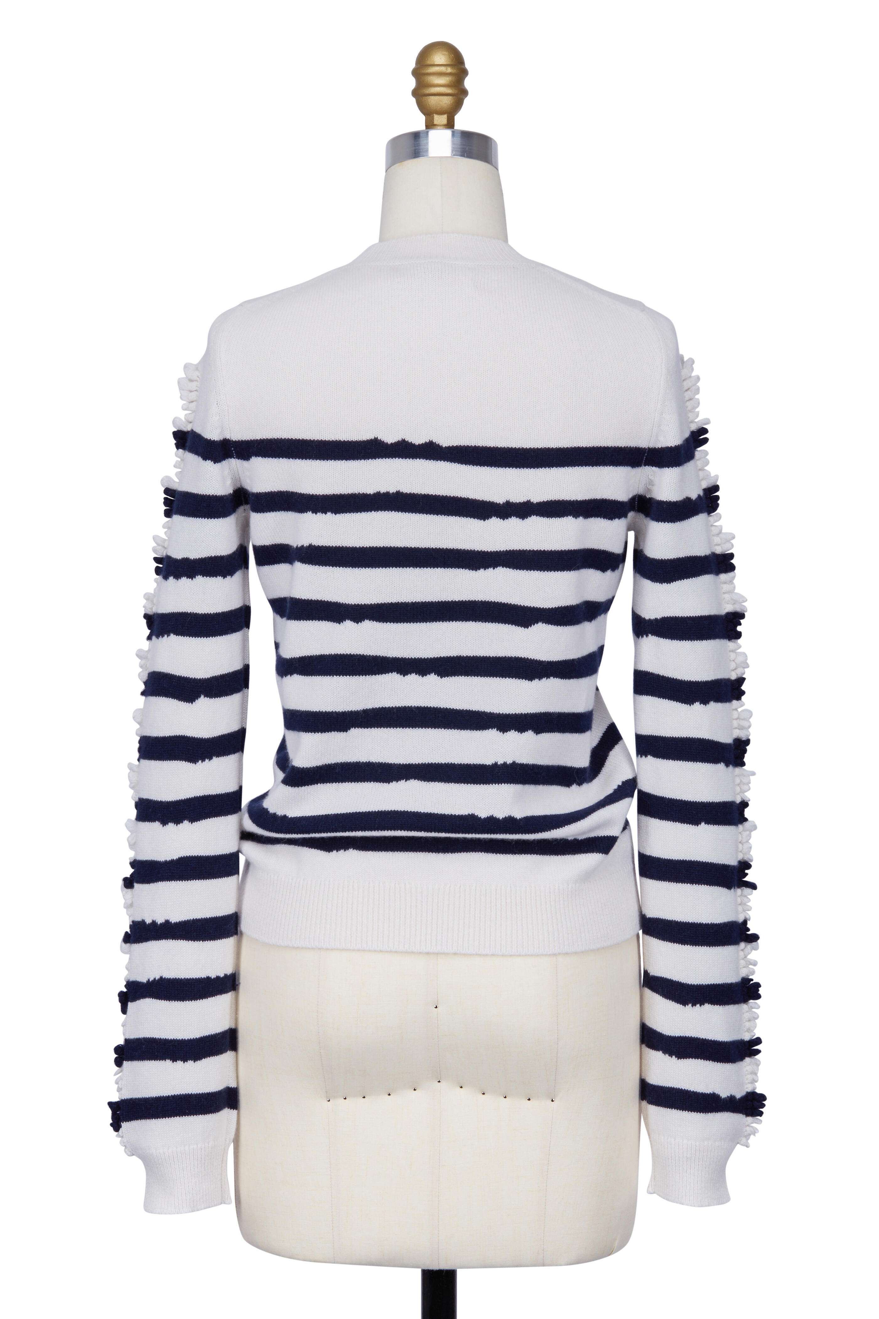 Barrie - Navy Blue & White Striped Cashmere Sweater
