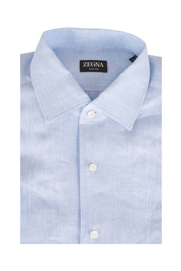 Zegna Oasi Light Blue Linen Sport Shirt - view 1