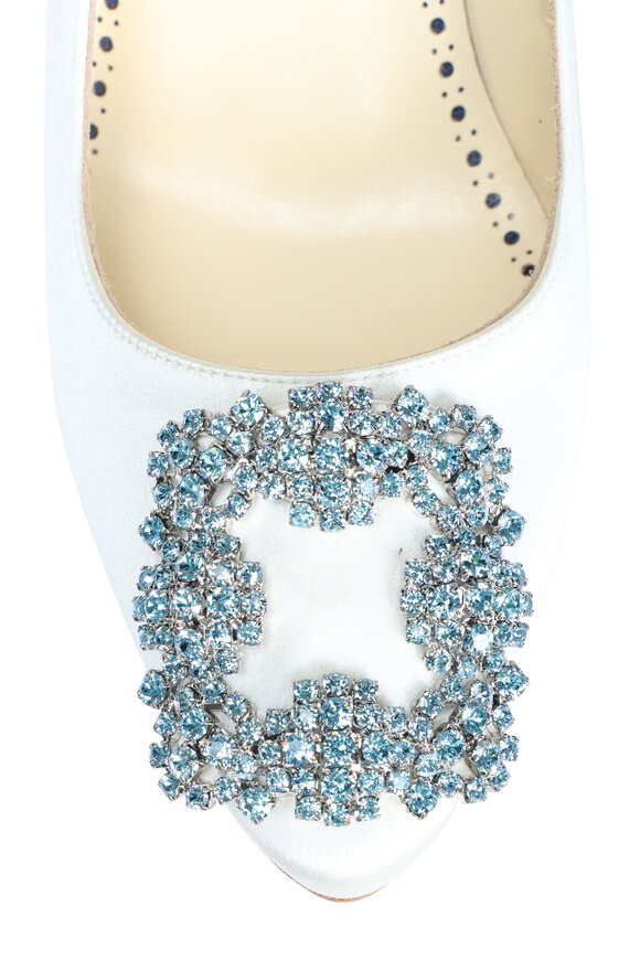 Manolo Blahnik Hangisi Ivory Satin Jewel Buckle Pump, 70mm - view 4