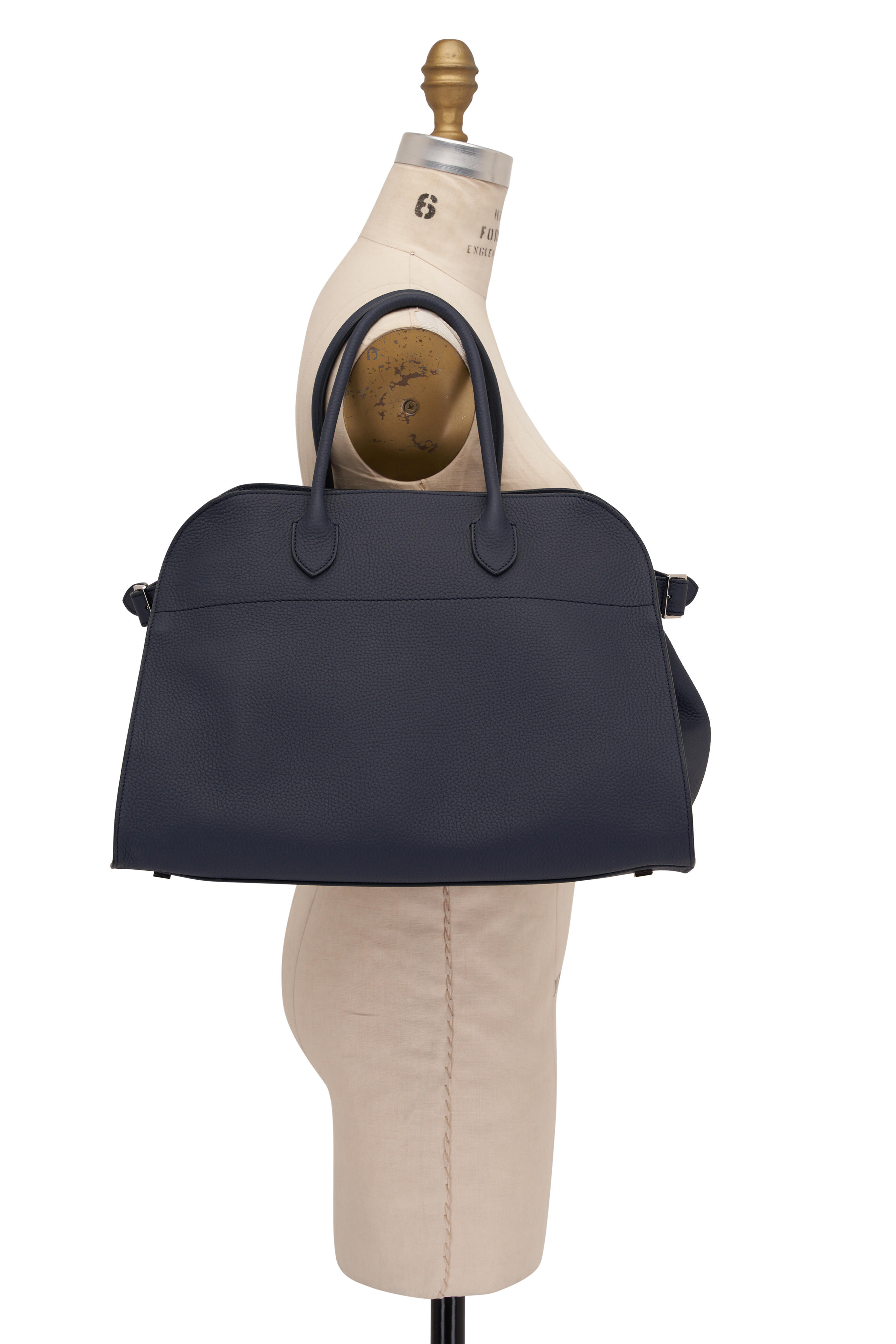 Women's Classic Italian Leather Tote Bag in Navy by Quince