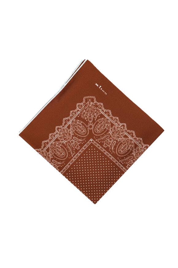 Kiton Brown Paisley Silk Pocket Square