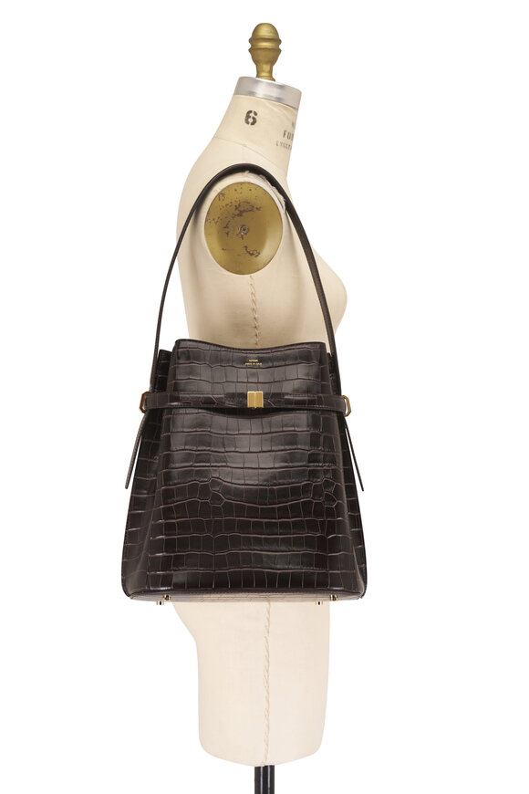 Totême Dark Brown Belted Embossed Bucket Bag - view 7