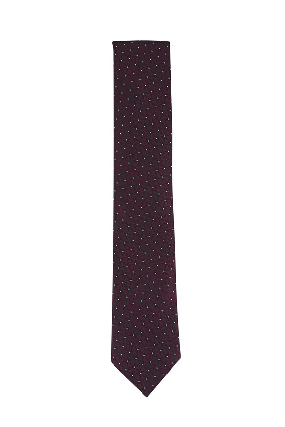 Zegna Burgundy Silk Jacquard Necktie - view 1