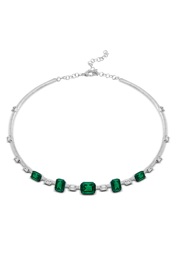Mariani 18k White Gold Emerald & Diamond Necklace