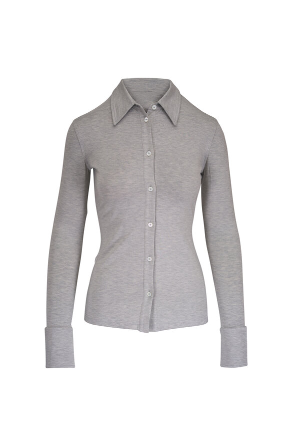 Totême Pale Gray Mélange Fitted Jersey Shirt - view 1